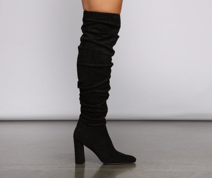 Faux Suede Knee-High Block Heel Boots