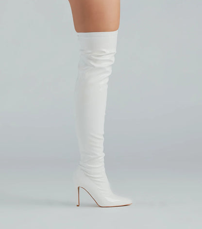 High Standards Patent Thigh-High Stiletto Boots