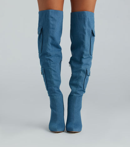 Bold Babe Denim Over-The-Knee Stiletto Boots