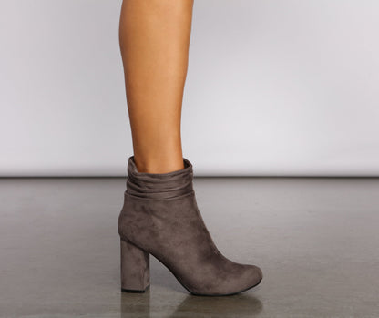 All About Ruched Faux Suede Ankle Booties