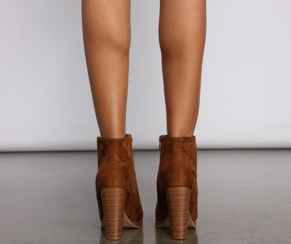 Classic Faux Suede Stacked Heel Booties