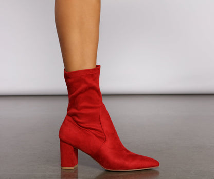 Faux Suede Pointed Toe Sock Booties