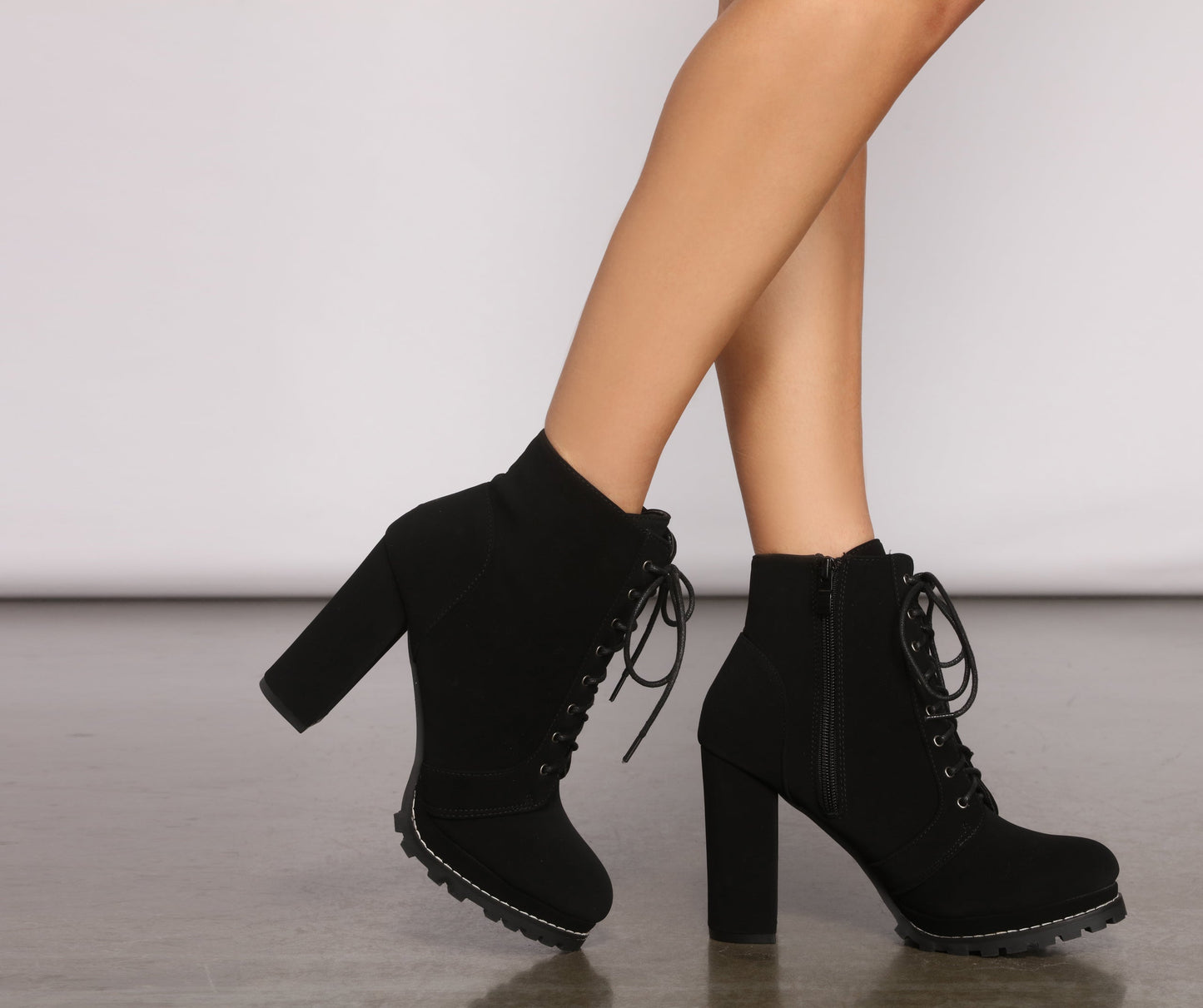 Effortlessly Chic Lace-Up Lug Sole Booties