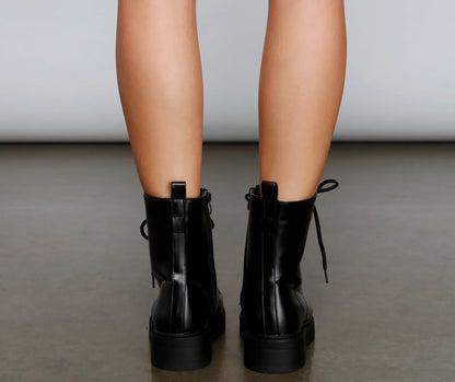 Lace Up Faux Leather Combat Boots