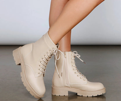 Lace Up Faux Leather Combat Boots