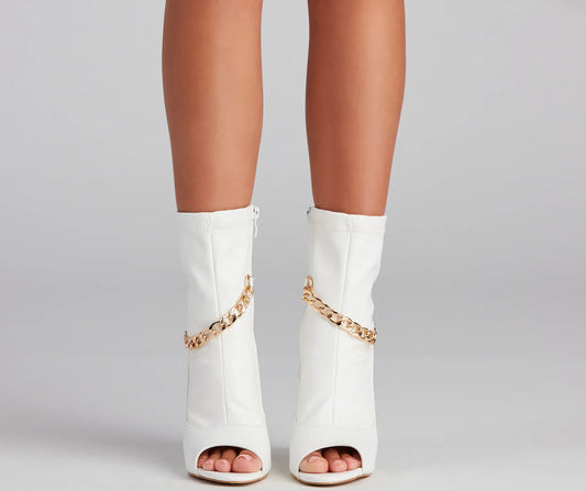 Fab Chain-link Faux Leather Booties
