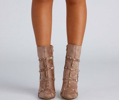Hey Stud Caged Stiletto Booties