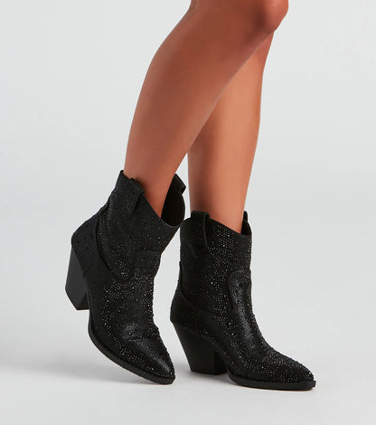 Glitzy Rhinestone Western Booties