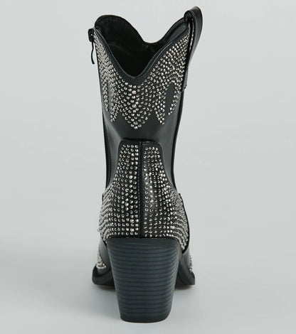 Western Flair Rhinestone Flame Faux Leather Boots