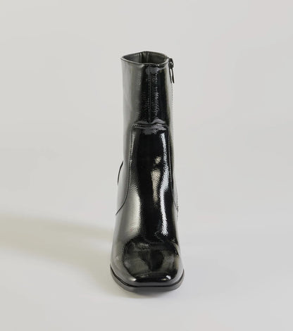 Bold Baddie Faux Patent Leather Ankle Booties