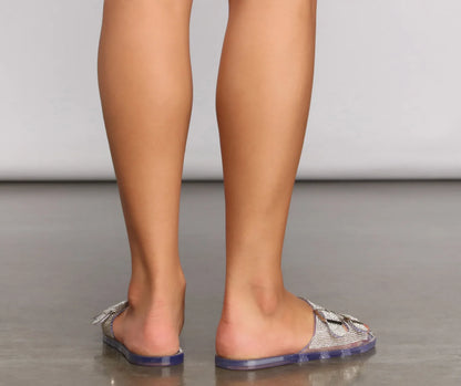 Two Band Rhinestone Jelly Slides