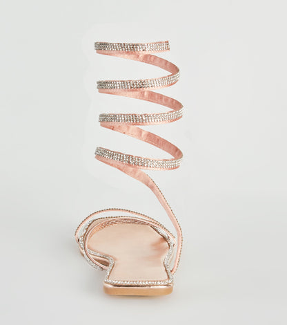 For A Spin Rhinestone Spiral Flat Sandals