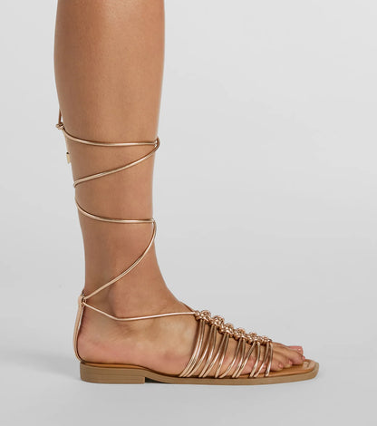 Cute Trek Strappy Lace-Up Flat Sandals
