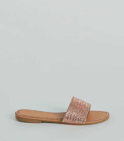Casual Glitz Rhinestone Strap Faux Leather Sandals