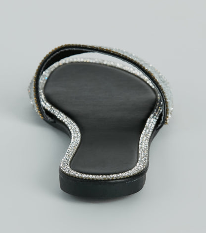 Casual Glitz Rhinestone Strap Faux Leather Sandals