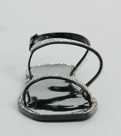 Glowing Up Rhinestone Flat Jelly Sandals
