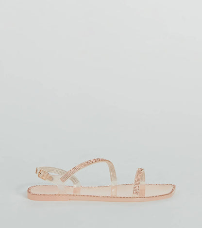 Glowing Up Rhinestone Flat Jelly Sandals