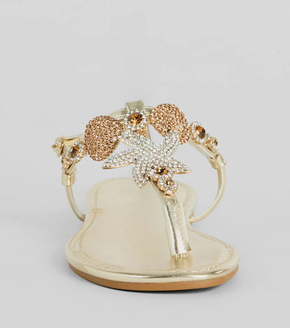 Sea Me Now Rhinestone Starfish Flat Sandals