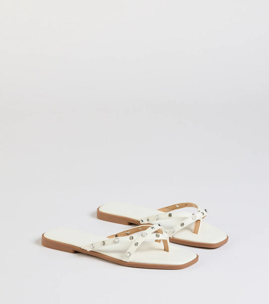Stylishly Glam Strappy Rhinestone Pearl Sandals