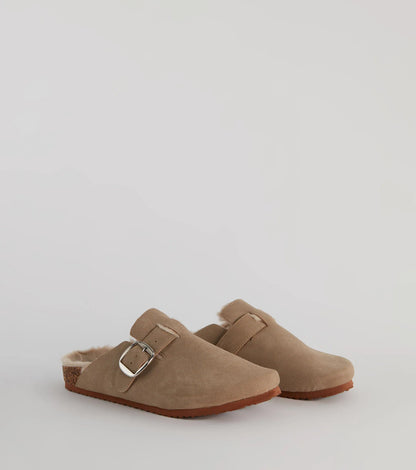 Cozy Up Faux Sherpa Lined Buckle Strap Clogs