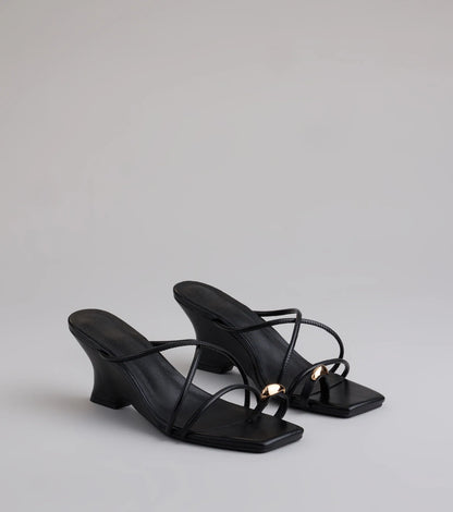 Refined And Classy Toe Ring Strappy Wedges