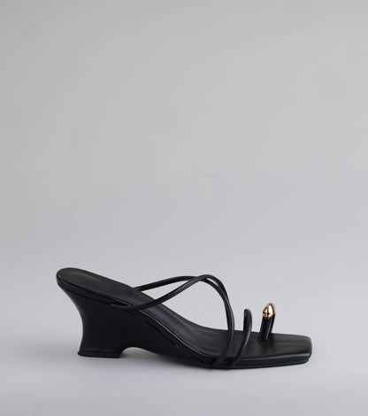 Refined And Classy Toe Ring Strappy Wedges