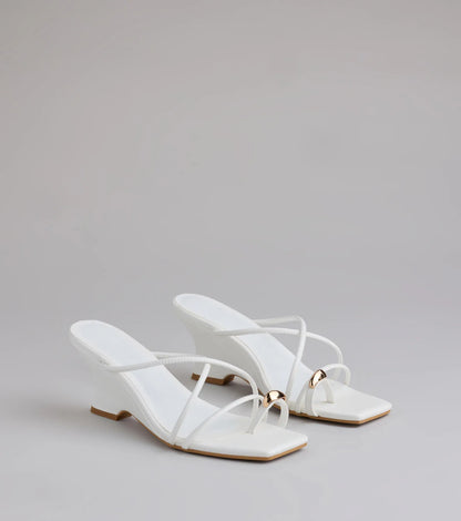 Refined And Classy Toe Ring Strappy Wedges