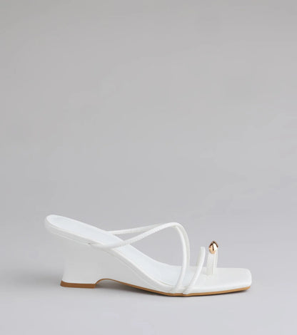 Refined And Classy Toe Ring Strappy Wedges