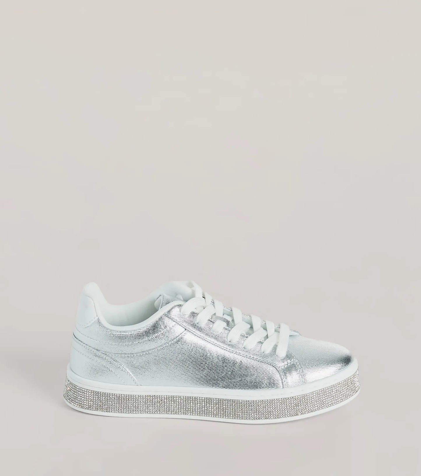 Playful Shimmer Rhinestone Trim Platform Sneakers