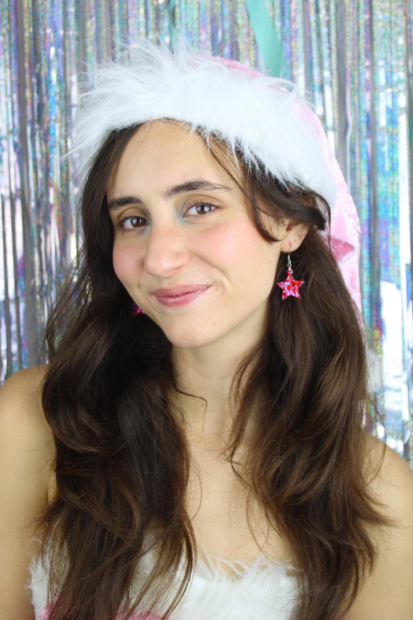 Pink & Red Confetti Star Earrings