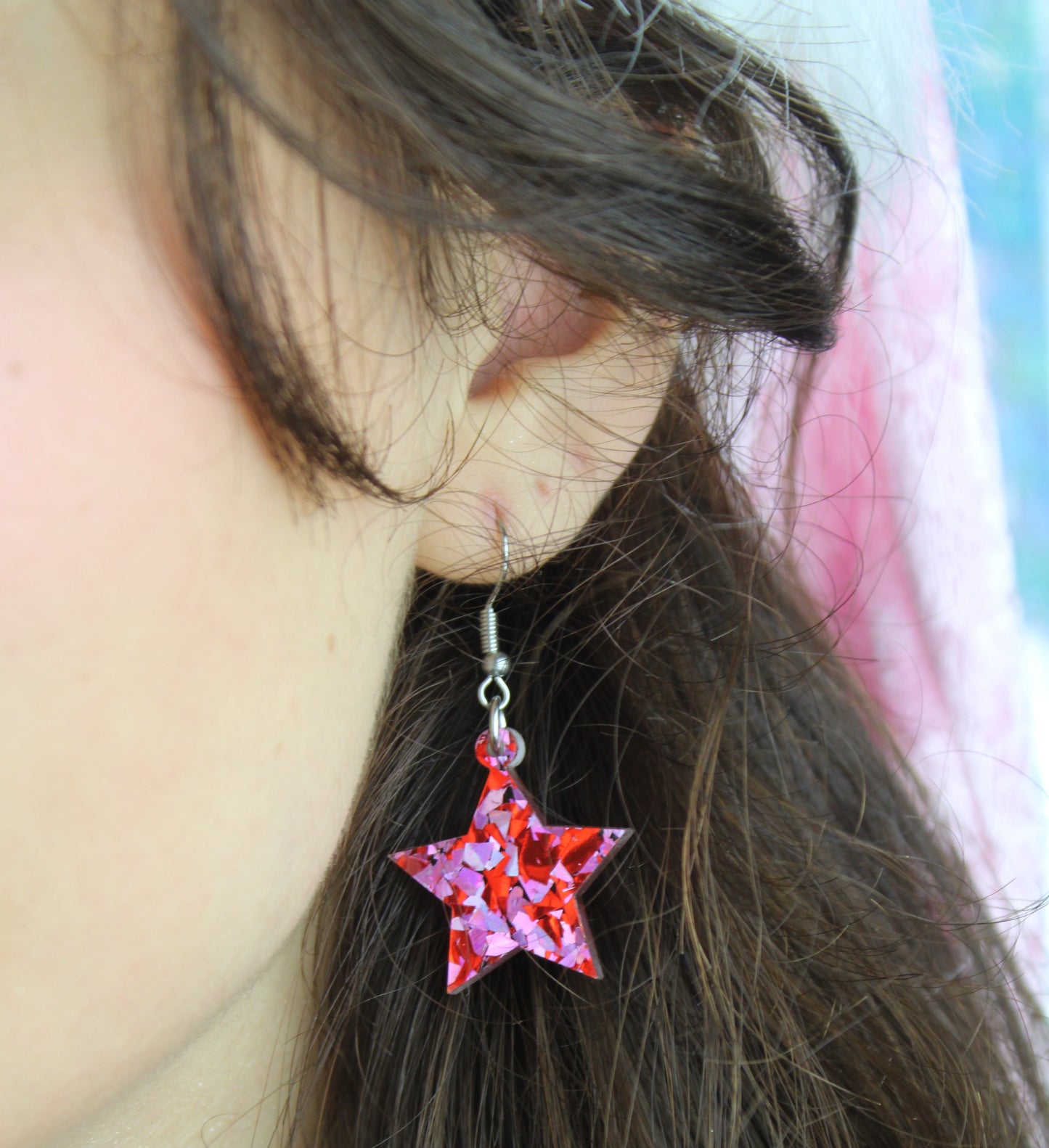 Pink & Red Confetti Star Earrings