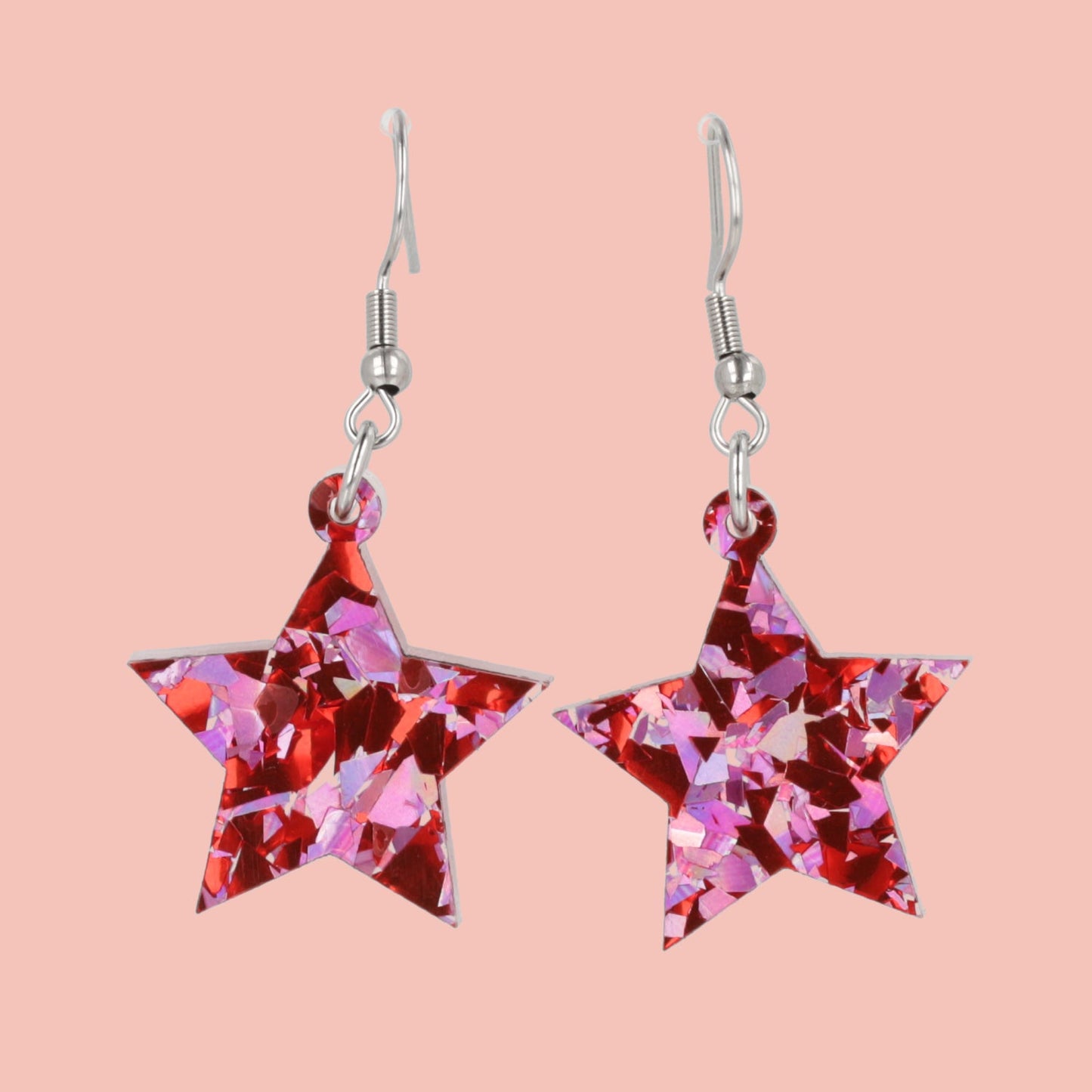 Pink & Red Confetti Star Earrings