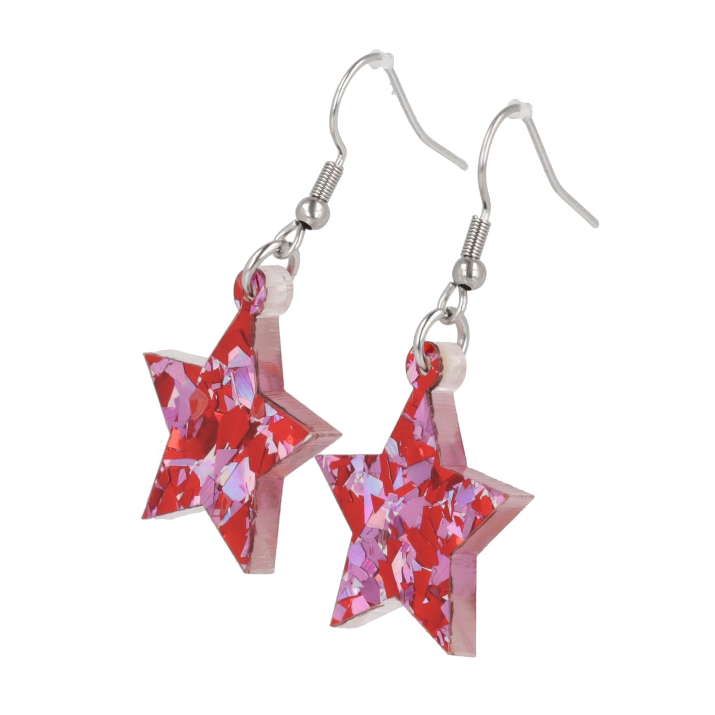 Pink & Red Confetti Star Earrings