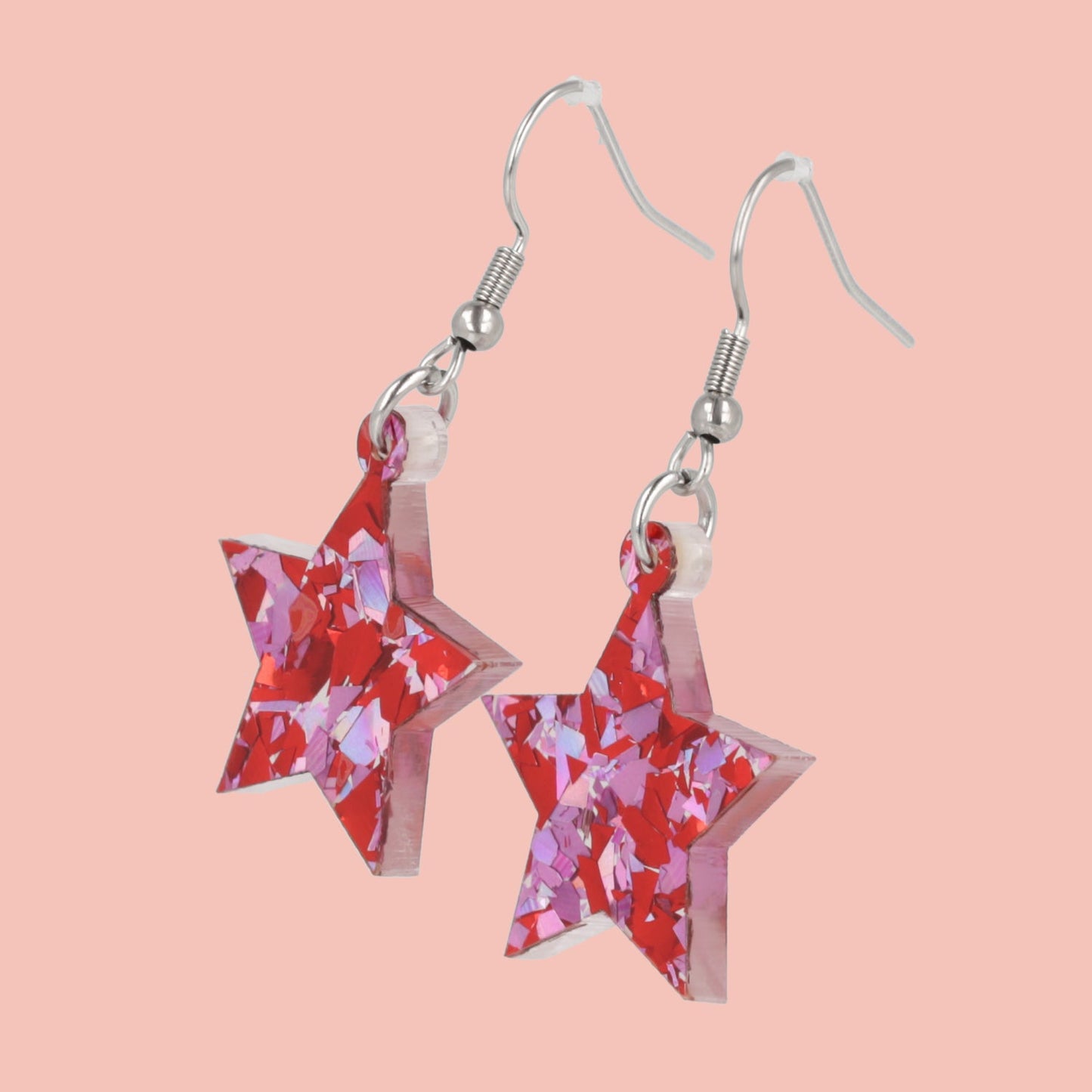 Pink & Red Confetti Star Earrings