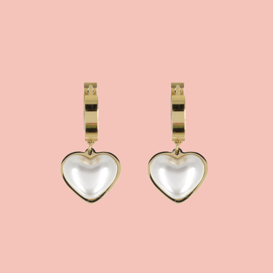 Pearl Heart Huggie Hoop Earrings (Gold Plated)