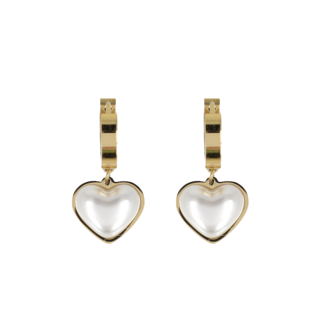 Pearl Heart Huggie Hoop Earrings (Gold Plated)