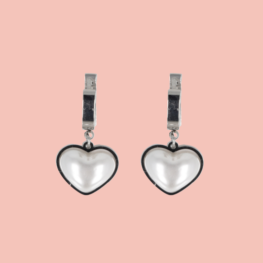 Pearl Heart Huggie Hoop Earrings