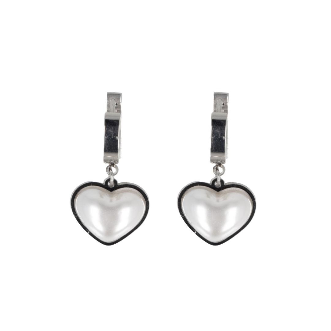Pearl Heart Huggie Hoop Earrings