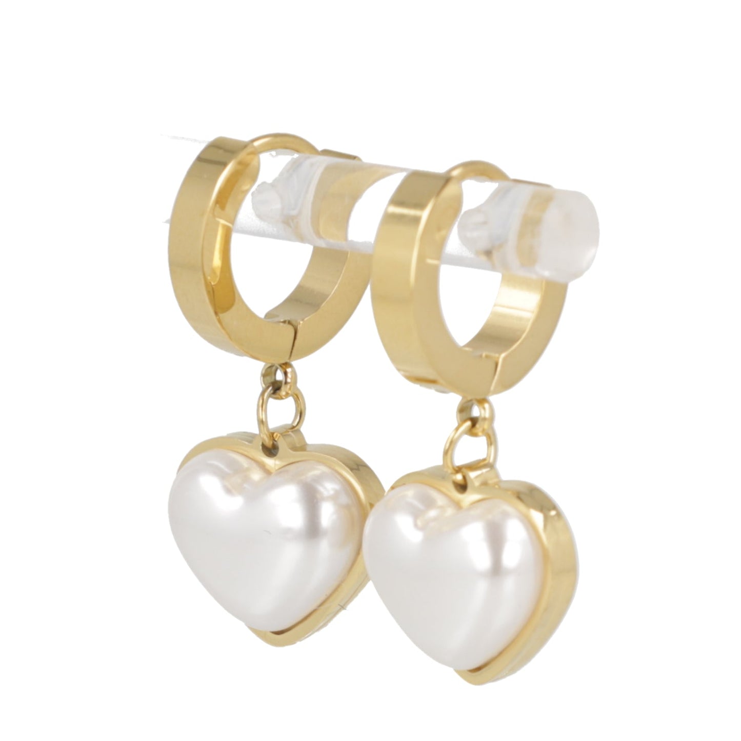 Pearl Heart Huggie Hoop Earrings (Gold Plated)