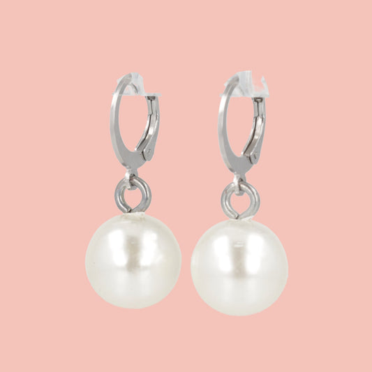 Pearl Huggie Hoops