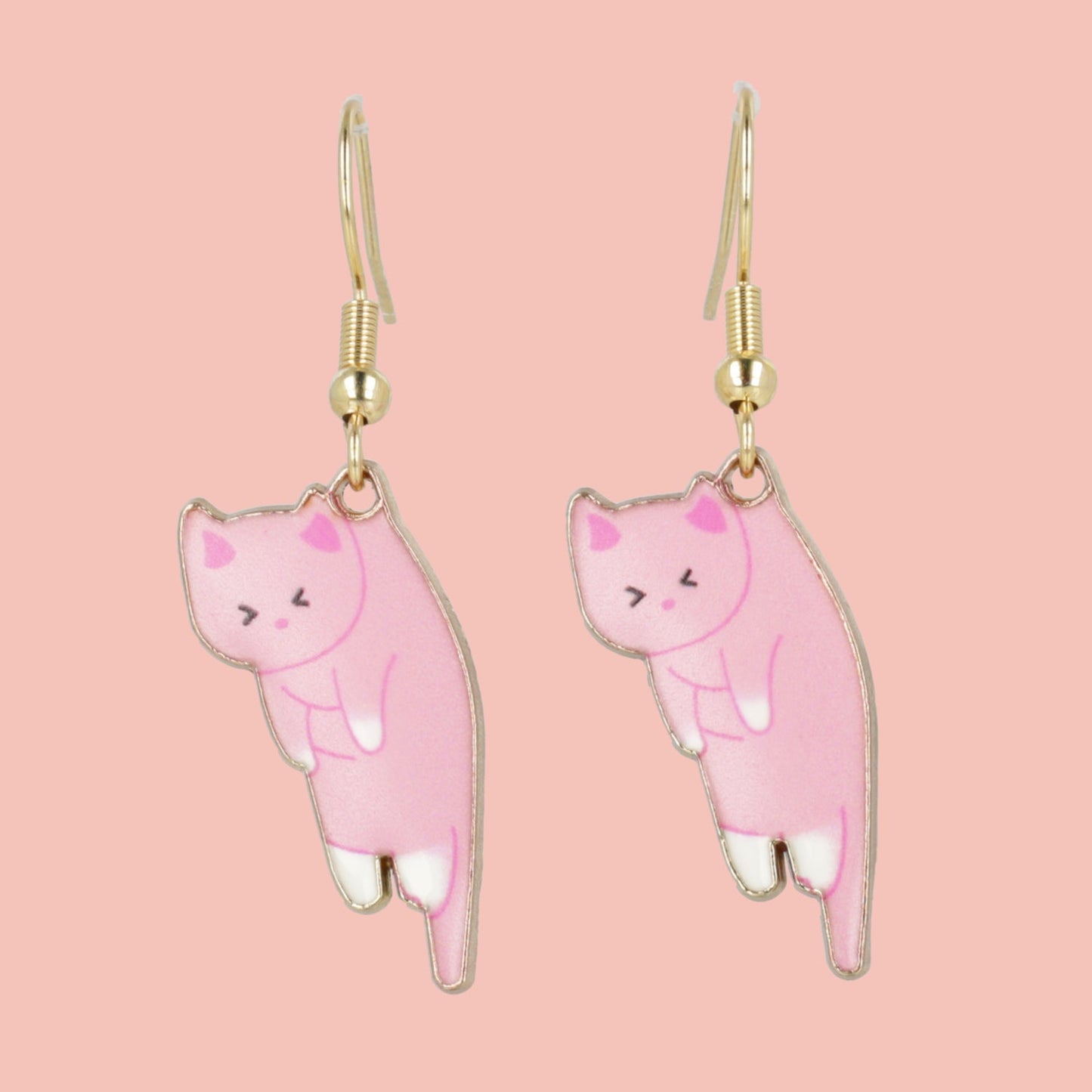 Pink & White Cat Earrings (Gold Plated)