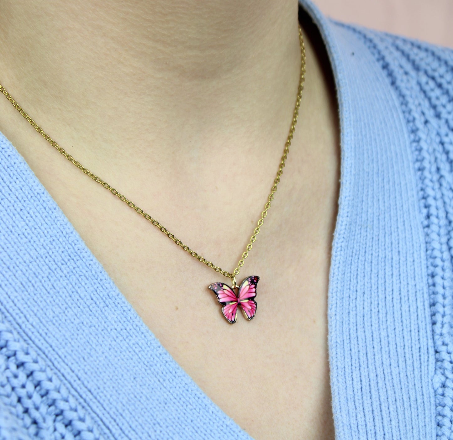 Pink Butterfly Necklace