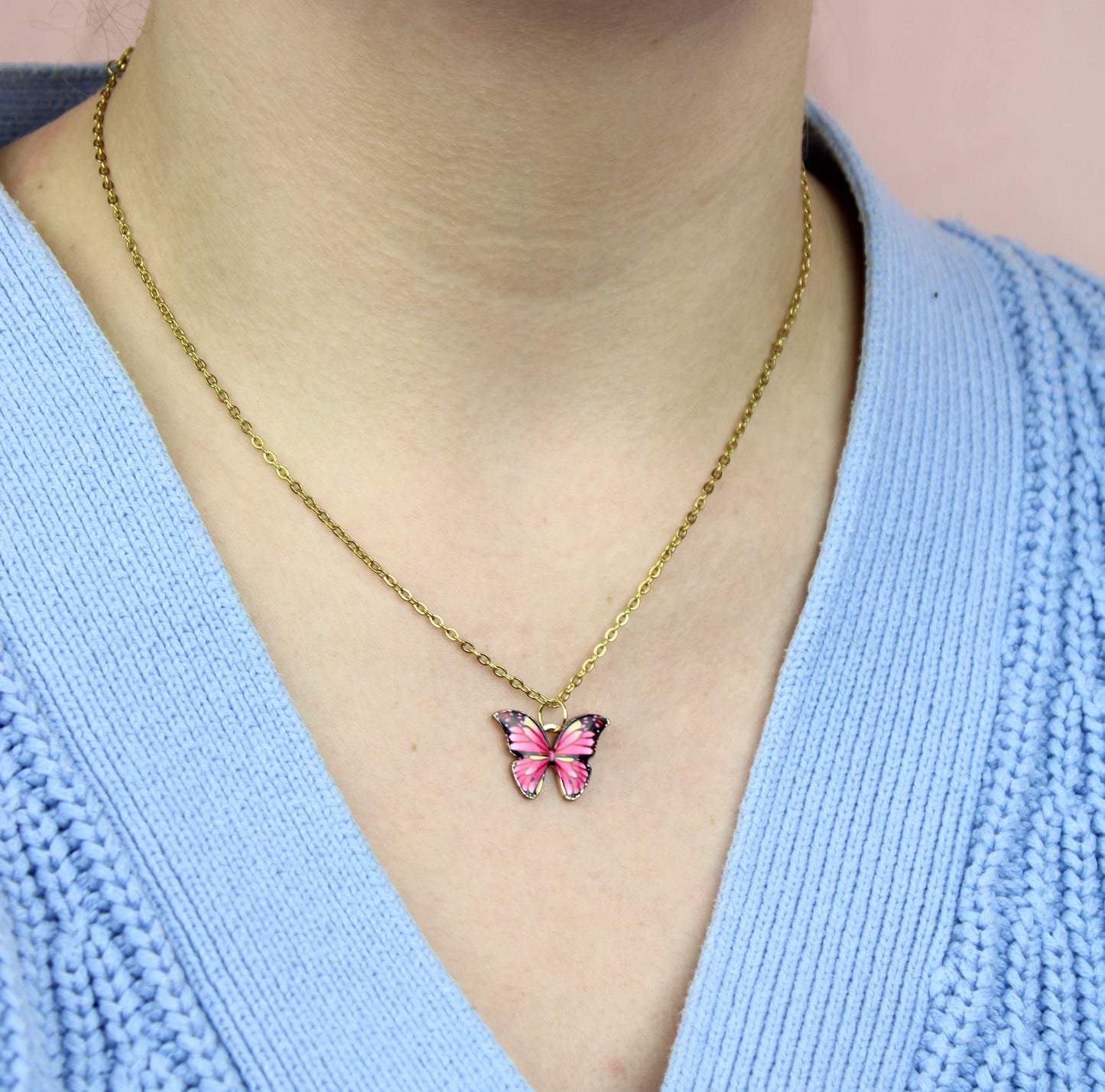 Pink Butterfly Necklace
