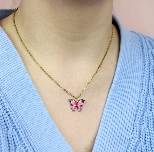 Pink Butterfly Necklace