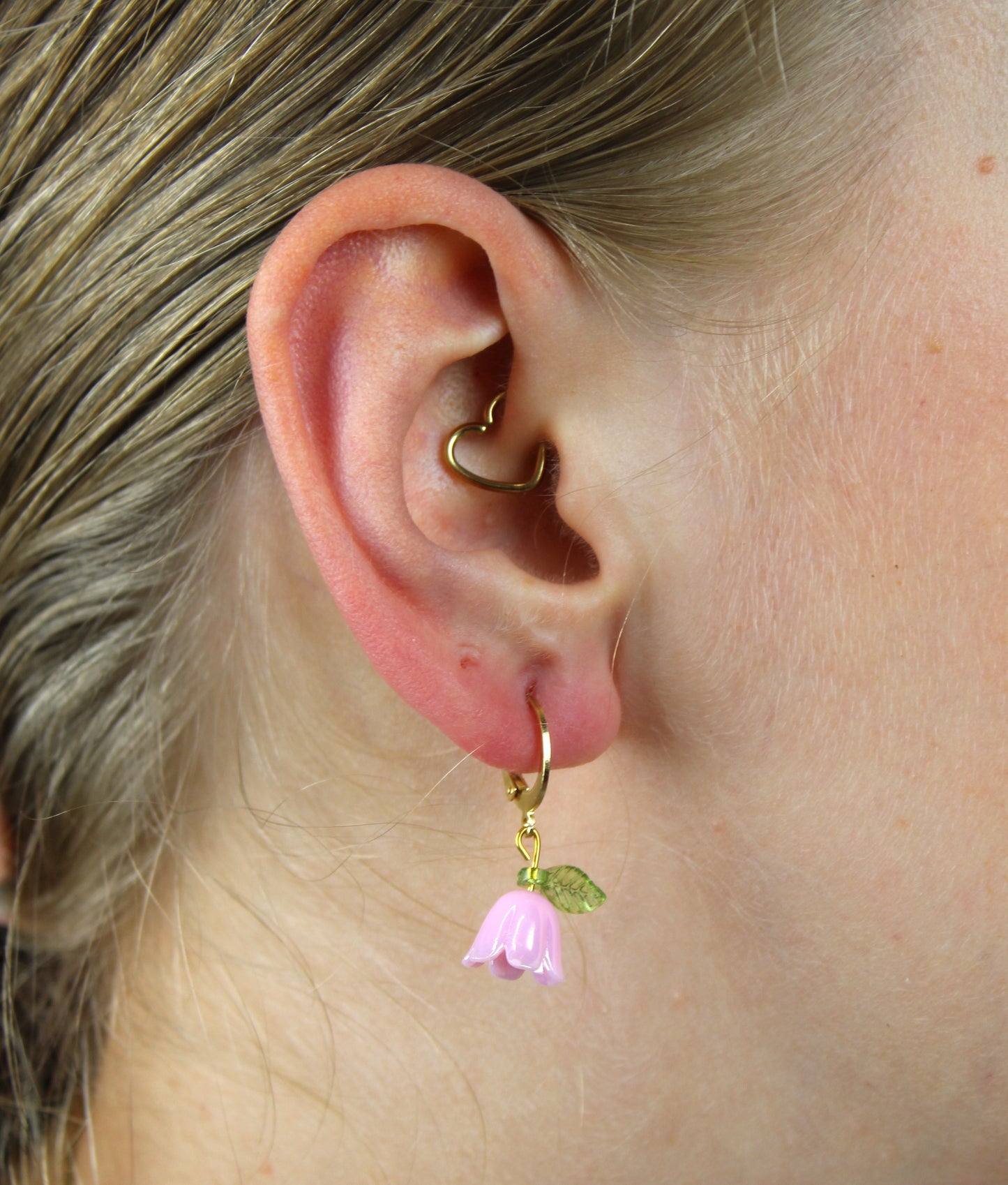 Pink Bell Orchid Huggie Hoop Earrings