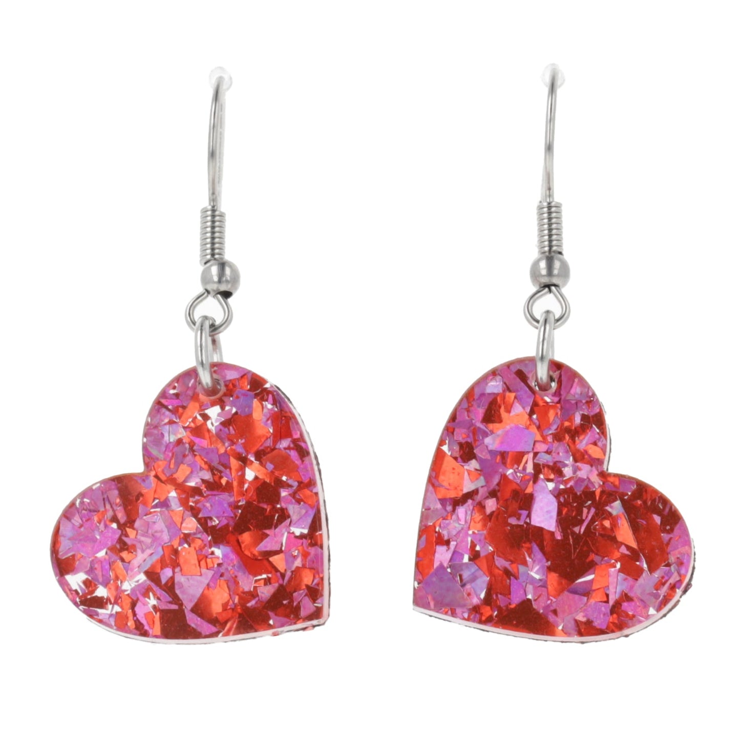 Pink & Red Confetti Heart Earrings