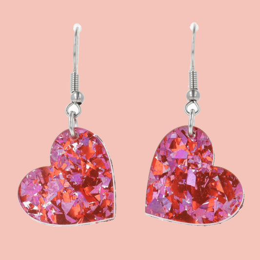 Pink & Red Confetti Heart Earrings