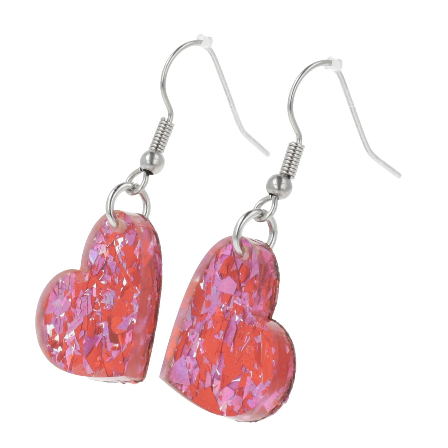Pink & Red Confetti Heart Earrings