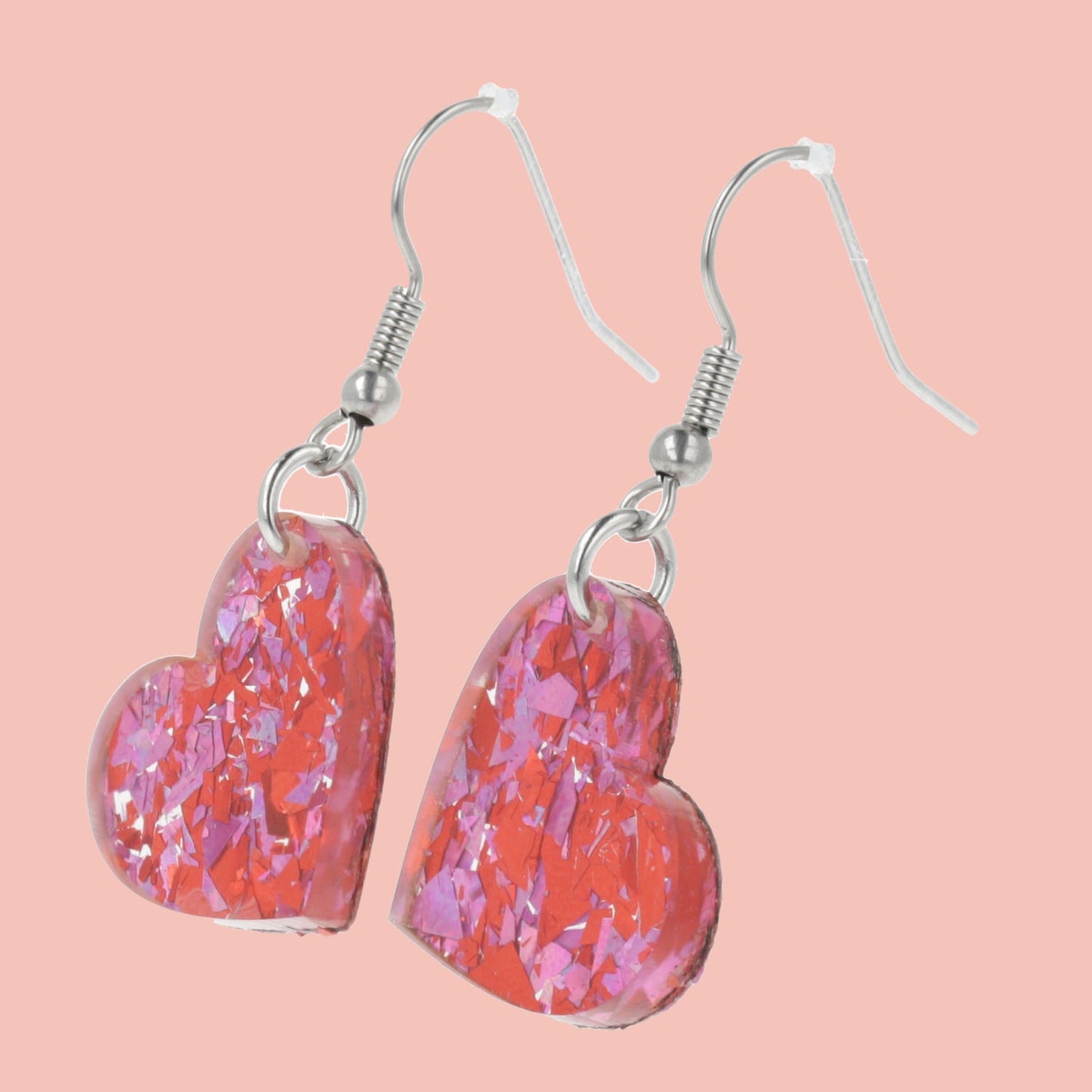 Pink & Red Confetti Heart Earrings