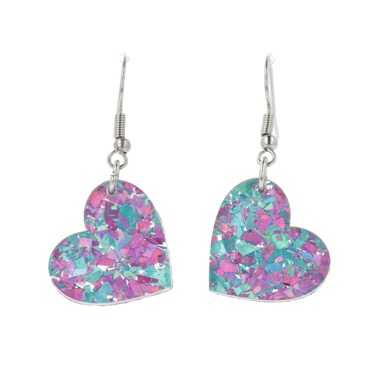 Pink & Blue Confetti Heart Earrings